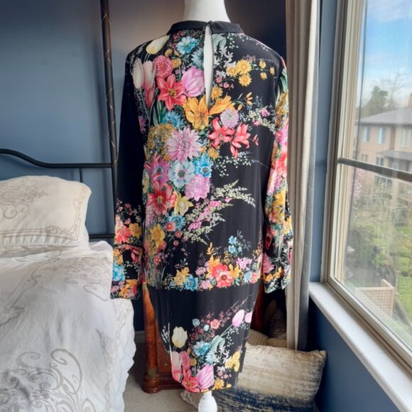 NWT No. 21 Black w Bright Floral 100% Silk Long Sleeved Mini Dress - Picture 6 of 13